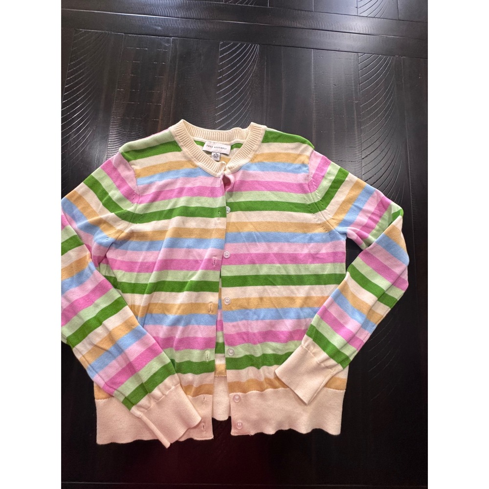 Free Assembly Womens Multi Color Striped Button Front Cardigan Sweater Size M